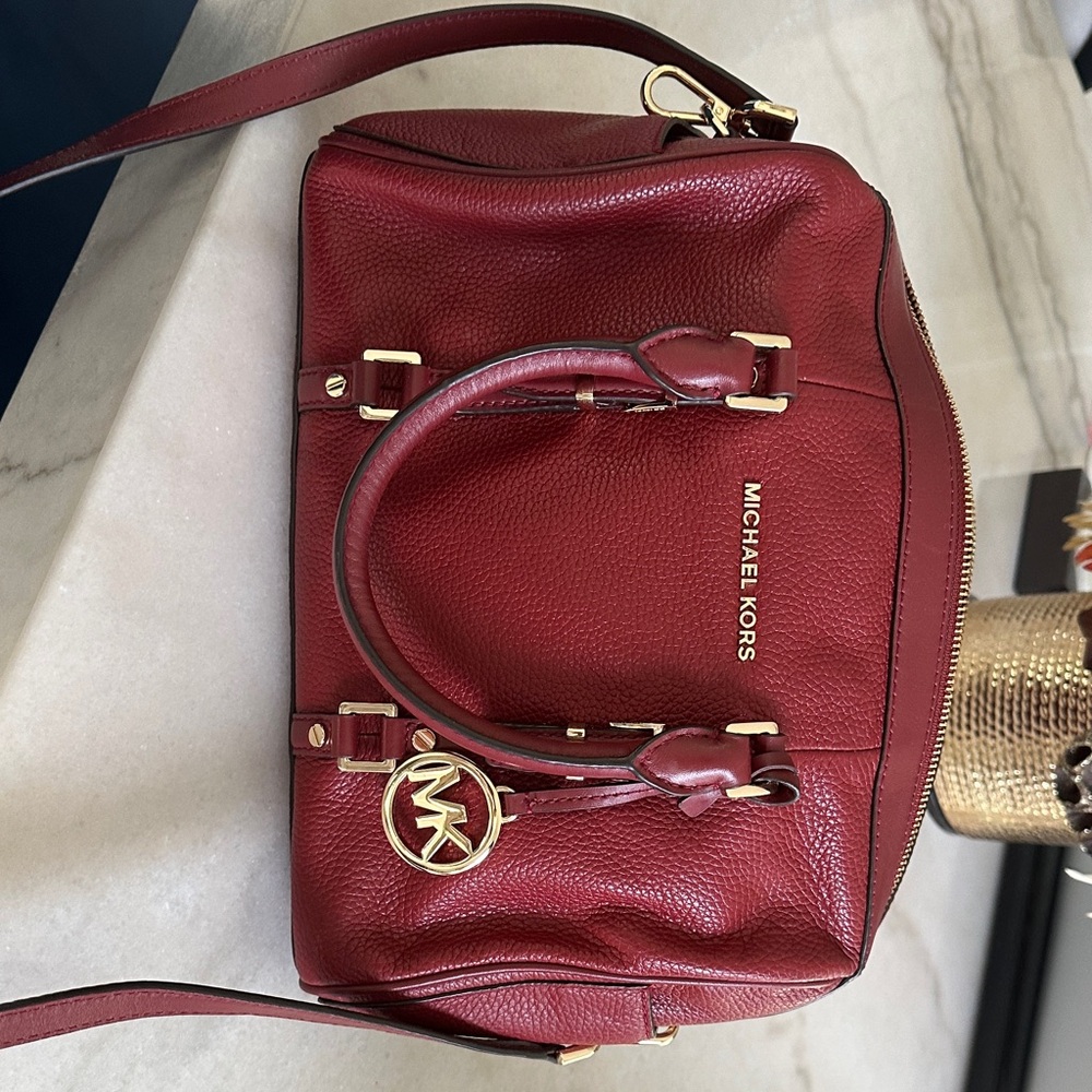 Michael Kors Red Leather Satchel with Gold Accents